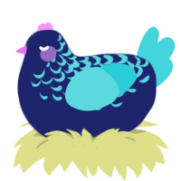 A navy and aqua chicken with a half-lace pattern