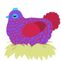 A blurple and crimson chicken with a lace pattern