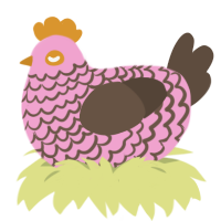 hachi, a pink and bark chicken with a lace pattern
