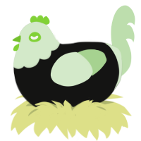 A black and gluppy chicken with a head pattern