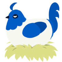 A white and ultramarine chicken with a head pattern
