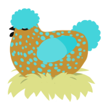(unnamed), a gold and aqua chicken with a speckle pattern