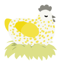 A white and yellow chicken with a speckle pattern