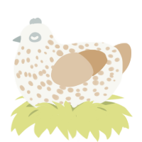 A white and beige chicken with a speckle pattern