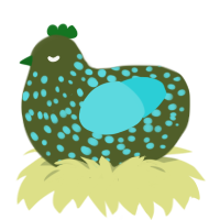 I think she is hera, a olive and aqua chicken with a speckle pattern