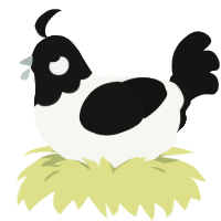 A white and black chicken with a head pattern