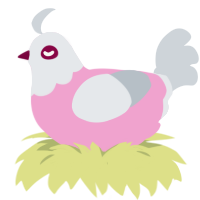 A pink and mist chicken with a head pattern