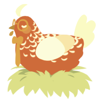 A vermilion and cream chicken with a half-lace pattern