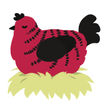 A crimson and sable chicken with a half-bar pattern