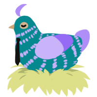 Mike the microwave, a teal and lilac chicken with a bar pattern