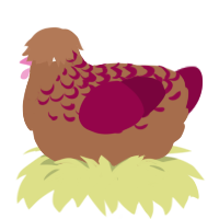 A brown and maroon chicken with a half-lace pattern