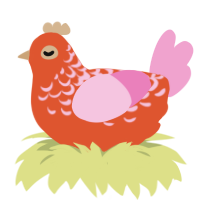 A vermilion and pink chicken with a half-lace pattern