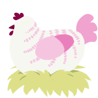 A white and pink chicken with a half-bar pattern