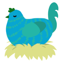Winter-Mint, a cerulean and turquoise chicken with a bar pattern