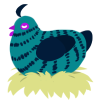 A teal and tumblr chicken with a bar pattern