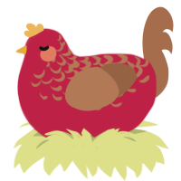 A crimson and brown chicken with a half-lace pattern