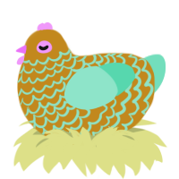 A ochre and mint chicken with a lace pattern