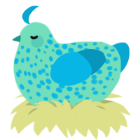 A mint and cerulean chicken with a speckle pattern