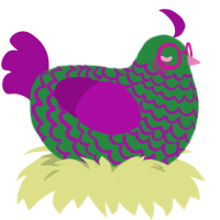 A viridian and plum chicken with a lace pattern