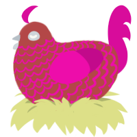 A red and fuchsia chicken with a lace pattern