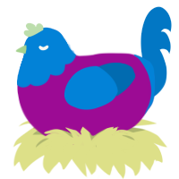 A plum and sapphire chicken with a head pattern