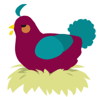 A maroon and teal chicken