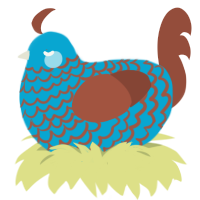 A cerulean and russet chicken with a lace pattern