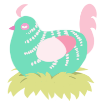 A mint and rose chicken with a half-bar pattern