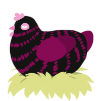 A black and wine chicken with a bar pattern