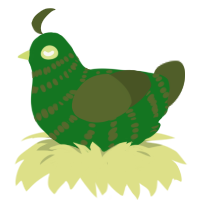 Moss, a leaf and olive chicken with a bar pattern