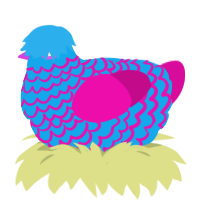 A sky and fuchsia chicken with a lace pattern