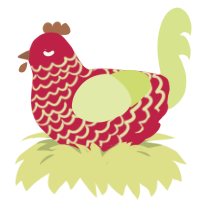 A crimson and lemon chicken with a lace pattern