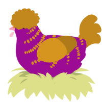 A plum and ochre chicken with a half-bar pattern
