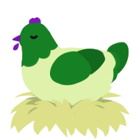 A apple and leaf chicken with a head pattern