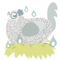 A turquoise and red chicken with a double-lace pattern