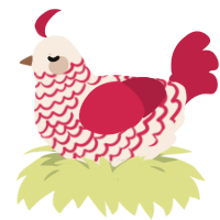 A cream and crimson chicken with a lace pattern