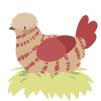 A beige and red chicken with a bar pattern