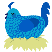 A cerulean and ultramarine chicken with a lace pattern