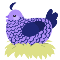 A lilac and navy chicken with a lace pattern