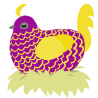 A plum and yellow chicken with a lace pattern