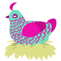 A mint and fuchsia chicken with a lace pattern