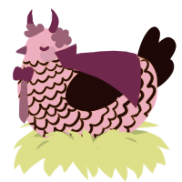 A lavender and black chicken with a lace pattern