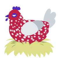 A crimson and mist chicken with a speckle pattern