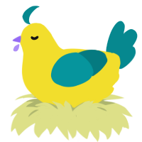 A yellow and teal chicken
