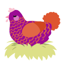 A plum and vermilion chicken with a lace pattern
