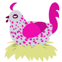 yam, a mist and fuchsia chicken with a speckle pattern
