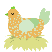 A honey and gluppy chicken with a speckle pattern