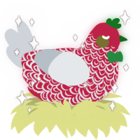 Nick, a crimson and mist chicken with a double-lace pattern