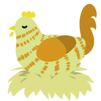 A lemon and ochre chicken with a bar pattern