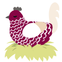 A maroon and cream chicken with a lace pattern